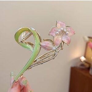 Floral Hair Clip with Pink and Green Accents